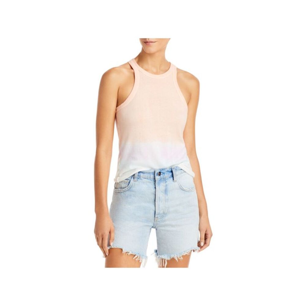 WSLY Womens Coral Ribbed Ombre Sleeveless Crew Neck Tank Top XS